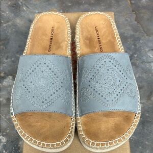 Lucky Brand Blue and Tan Sandals with Quilted Detail